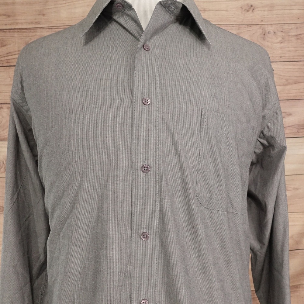 Pierre Cardin Button Down Shirt Mens 17-17.5 34/35 Gray Long Sleeve
